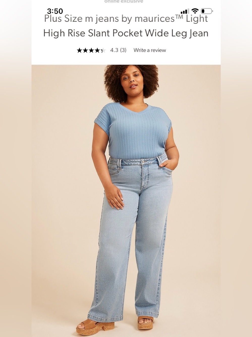 NWT Maurices MJeans Plus High-Rise Wide-Leg Jeans in Light Blue Wash- 22W Short